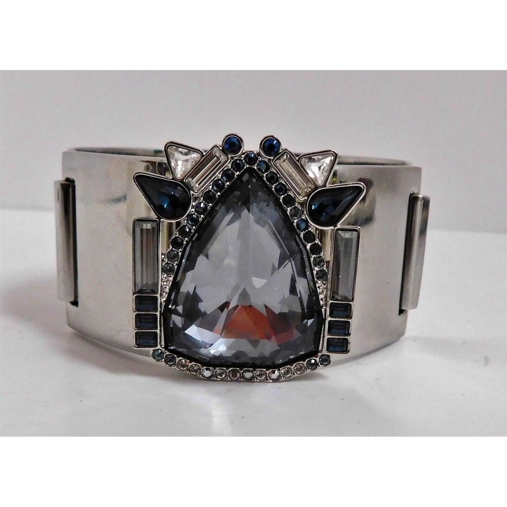 Swarovski Silver‎ Metal Blue Clear Graphite Jeweled Crystal Cuff Bracelet